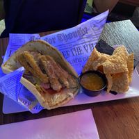 Vegan chicken pita wrap  at The Tilted Tiki in Stillwater