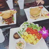 Sloppy Joe, Pineapple Beyond Burger, Tofu Poke Bowl at The Tilted Tiki in Stillwater