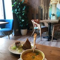 Really really tasty dal and samosas :) at Bhajan Cafe in Krakow