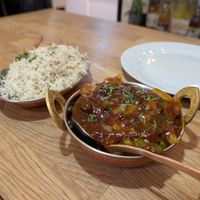 Chili kofta with jeera pulao at Bhajan Cafe in Krakow