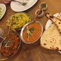 Garlic nan, aloo gobi and kofta at Bhajan Cafe in Krakow