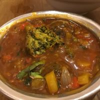 Chili Kofta, Indian vegetable cutlets in sauce. at Bhajan Cafe in Krakow