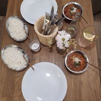 Tofu matar + basmati rice at Bhajan Cafe in Krakow