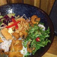 Bun Chay

A very delicious and authentic bowl of rice noodles, tofu, crispy portobello mushrooms, salad, peanuts and homemade vegan fish sauce. at Chao Viet Kitchen in Copenhagen
