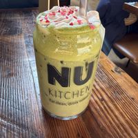 Strawberry matcha with oat mill and unsweetened vanilla it was fantabulous !!!   at NU Kitchen in Worcester