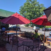 Outdoor dining in a quiet parking lot at NU Kitchen in Worcester