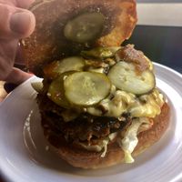 Spicy burger  at The Belmont Fermentorium - Modern Times Beer in Portland