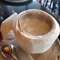 Coconut milk with shaved coconut and tapioca pearls at Isarn Thai Soul Kitchen in Lynnwood