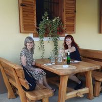 Beautiful outside seating. Me and my husbands mother on the picture. at Gostilna Mencinger in Gornja Radgona
