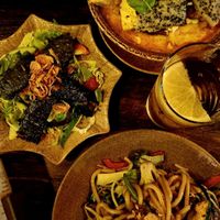 Udon Xao (number 29), My Quang (21) and Cha La Lot (6) at SORA - Vietnamese Vegan Cuisine in Berlin