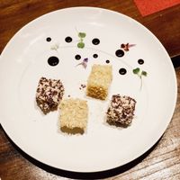 Winter Pumpkin Cake and Purple Sweet Potato Cake, with Cereal Confetti. at Ganglamedo Vegetarian Cuisine in Central Singapore