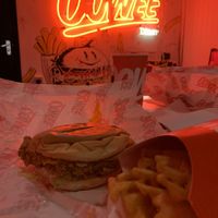 Garlic Mayo Chik’n Burger with Waffle Fries 🌱  at Oowee Diner in Bristol