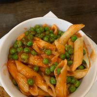 Kids tomato basil pasta + peas  at The White Hart in Cheddar