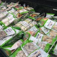 Many Vegan selection from imitation crab meat, hotdogs, chicken drumstick, seafood meatballs, and many more. Some vegetarian products are mixed in, so check labels. at Ben Thanh Plaza Central Market in Arlington
