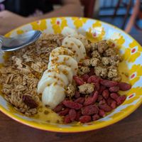 Golden smoothie bowl, kiddo loved it at Y'not Organic in Pismo Beach