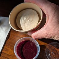 Cheesecake with berry compote, delicious! But cost $9, yikes at Y'not Organic in Pismo Beach