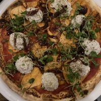 Vegan Pizza Sweet Potato, cashew cream, caramelised onion  at El Capitano in Noosa Heads