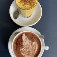 Vegan hot chocolate and tumeric latte  at Milk in Edinburgh