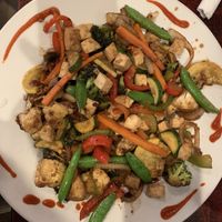 sweet n sour veggie plate with tofu and rice at City Limits Brewing in Wallace