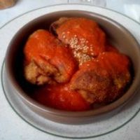 Samosas in a slightly spicy tomato sauce at Vegetariano in Bilbao