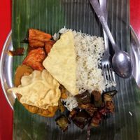 Banana leaf vegetarian set at Santhi Food Court in Kuala Lumpur