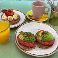 Vegan brunch includes OJ and hot drink at Nicolau Lisboa in Lisbon