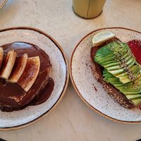 Vegan pancakes and avo toast at Nicolau Lisboa in Lisbon