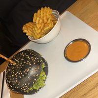 Black pepper bun with Mediterranean patty   at H&K's - Vlaamsesteenweg in Brussels