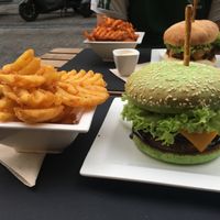 Vegan burger with basil bread and potato wafers  at H&K's - Vlaamsesteenweg in Brussels