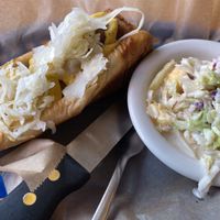 Vegan bratwurst with vegan coleslaw at Dunedin Brewery in Dunedin