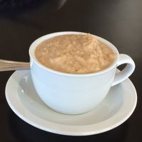 cup of cauliflower soup at Salty Fox Coffee in San Juan Island