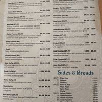 Curries and sides menu at Anand Sweets in Leeds