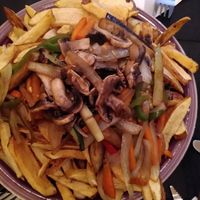 Chorrillana grande, 15.000 CLP at La Aldea in Chillan