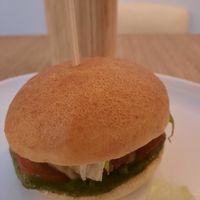 Delicious Pesto Burger, highly recommended! at Miss Nice Banana in Gouda