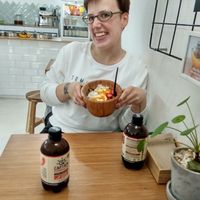 My friend showing off their nicecream . You can really see the atmosphere here. at Miss Nice Banana in Gouda