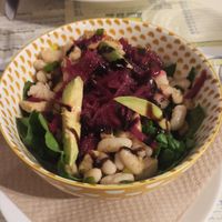Power Bowl with white beans, red beet, spinach, avocado at El Limon in Tenerife