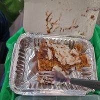 Carrot cake to takeaway. The lemon icing got stuck to the lid so it doesn't look as good as it would've before going into the box at El Limon in Tenerife