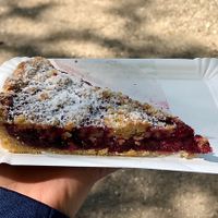 Crumble cake with oat base, filled with cherries and almonds / EUR 3 (May 21) at Park Cafe in Traunstein