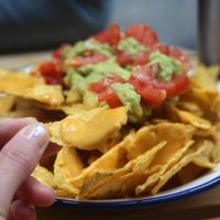 Vegan nachos with incredible home made plant based cheese and Fresh guacamole- not too spicy :) at NicPic in Malaga