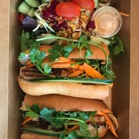 This is the tofu bahn mi but they also offer one with jackfruit. at Baguette & Co in Toronto