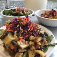 Taco loaded sweet potato, Mac and cheese, side salad at Brightside Kitchen in Des Moines