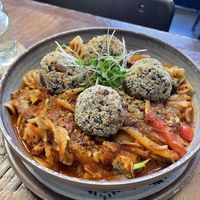 Marinara Pasta w/ Forbidden Balls at  PLANT GOSSIP - powered by OrVeganic Kitchen in Coeur D Alene