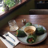 Thai peanut collard wrap at  PLANT GOSSIP - powered by OrVeganic Kitchen in Coeur D Alene