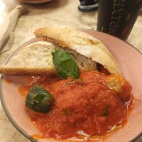 Vegan meatballs and bread and oil at P & D Italian Quarter in Liverpool