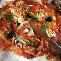 Vegan pizza with vegan cheese  at La Dolce Vita in Dumfries