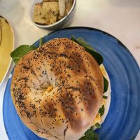 Vegan bagel with side of tofu  at Frutaria in Lisbon