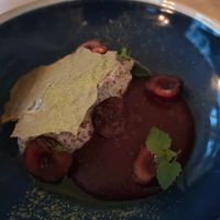 Chia pudding and cherry sauce at Les Mauvaises Herbes in Lyon