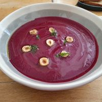 Gazpacho de betterave au yaourt végétal at Les Mauvaises Herbes in Lyon