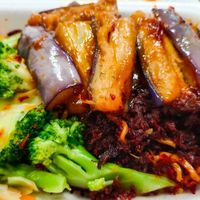 Maggie mee with broccoli, eggplant and hei bee hiam at Jia Bee Hoon 佳米粉 in Central Singapore