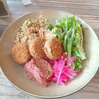 Falafel bowl at Mud Ducks Cafe in Whanganui